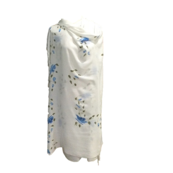 Tropical Tanlines Watercolor Blue & White Floral Wrap Cover Up - Picture 2 of 9